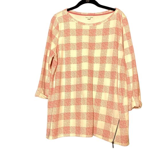 J Jill 3/4 Sleeve Modal Blend Buffalo Check Pink Women's Size Large - Picture 1 of 12